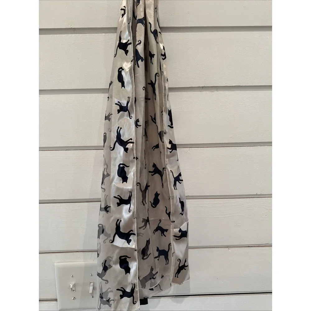 Vintage‎ Silk Feel Scarf With Black Cats 58 X 13in OLA001